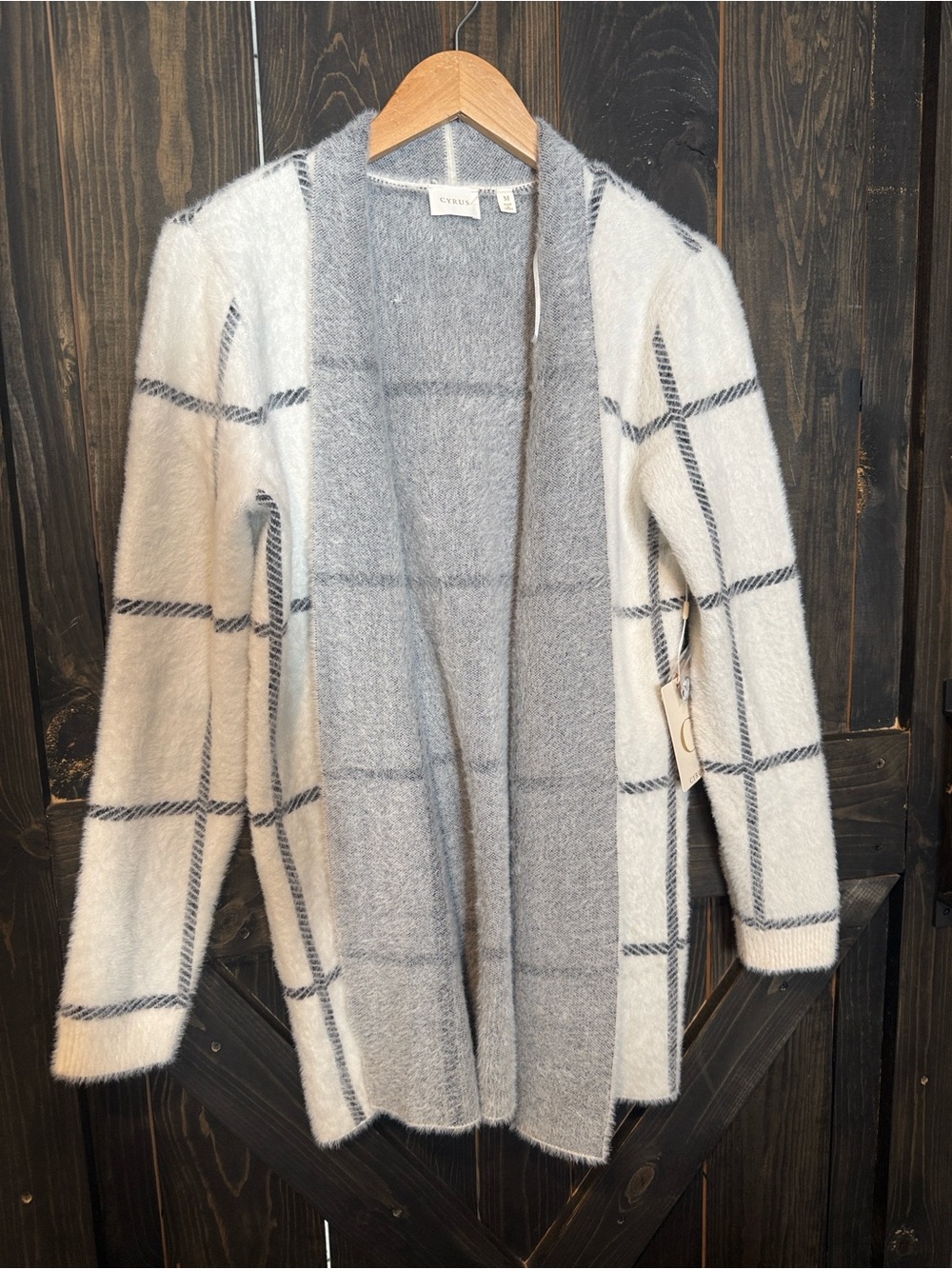 Cyrus Gray & Cream Windowpane Open Cardigan